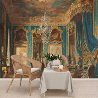 Papier peint non tissé 3D effet perspective, style Rococo Européen, motif peinture à l'huile dorée de luxe, pour décoration de studio photo