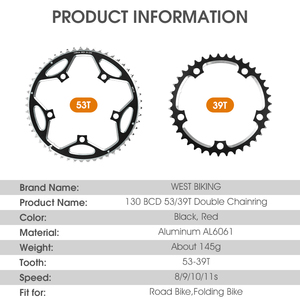 WEST BIKING 130BCD 체인휠 더블 디스크 도로 접이식 알루미늄 53T/39T 크랭크 셋 차량 브레이크 자전거 용 - Product Image 6