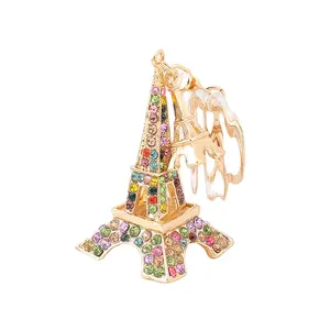 2024 Creative Rhinestone Paris Eiffel Tower Metal Keychain Promotion Souvenirs Pendant Mother's Day Gifts