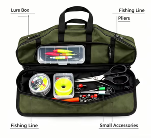 26172 Borsa per Canne da Pesca in Mare a Doppio Strato in Tela, Grande Capacità 80cm, Custodia Pieghevole Multifunzione - Product Image 4