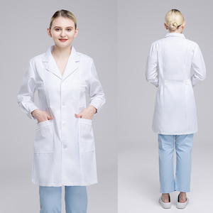 Bata de Laboratorio Médica de Manga Larga, Uniforme Médico, Bata de Trabajo Blanca al por Mayor, Mezcla de Algodón y Poliéster Cómoda para Hospital - Product Image 1