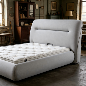 <span class=keywords><strong>Lit</strong></span> moderne en bois <span class=keywords><strong>blanc</strong></span> avec tête <span class=keywords><strong>de</strong></span> <span class=keywords><strong>lit</strong></span> capitonnée beige, personnalisable, grand rangement sous le <span class=keywords><strong>lit</strong></span>, mobilier <span class=keywords><strong>de</strong></span> chambre confortable - Product Image 3
