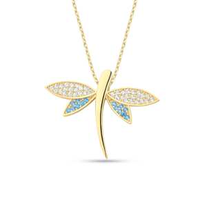 Duyizhao kalung capung 925 perak murni kalung untuk wanita lapis emas batu permata Aquamarine liontin mode untuk hadiah - Product Image 1