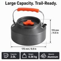 Hervidor de Camping de Aluminio Anodizado de 2.0L con Revestimiento Cerámico, 0.36kg, Tapa con Boquilla, Venta al por Mayor OEM, Tetera para Senderismo y Camping al Aire Libre