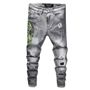 RTS-Pantalones vaqueros de marca para hombre, jeans de diseño moderno de pierna pequeña con agujeros <span class=keywords><strong>rotos</strong></span>, jeans de moda para hombre, 2021 - Product Image 1