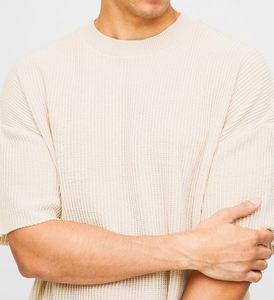 Custom Cotton <b>Waffle</b> Knit Tracksuit High Quality Stone Boxy Fit Ribbed Knitted T-<b>Shirt</b> and Shorts Set - Product Image 3