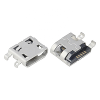 USB mikro Tipe B 5 Pin konektor Wanita pelat tenggelam Horizontal 0.8 ~ 1.6mm konektor USB sisi datar dudukan SMT