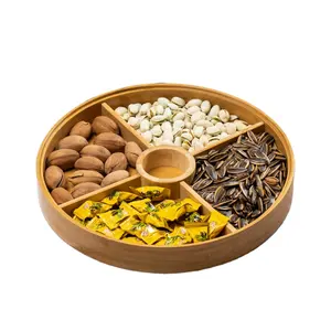 Wholesale Hot Sale Dry Fruit Platter Bamboo Serving Tray Divided Platter with Lid for Snack Fruit Dry Fruit