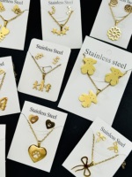 Kalung Liontin Bunga Baja Tahan Karat 2026 Anting Cincin Vintage Chic Tahan Air Set Perhiasan Pesta Hadiah