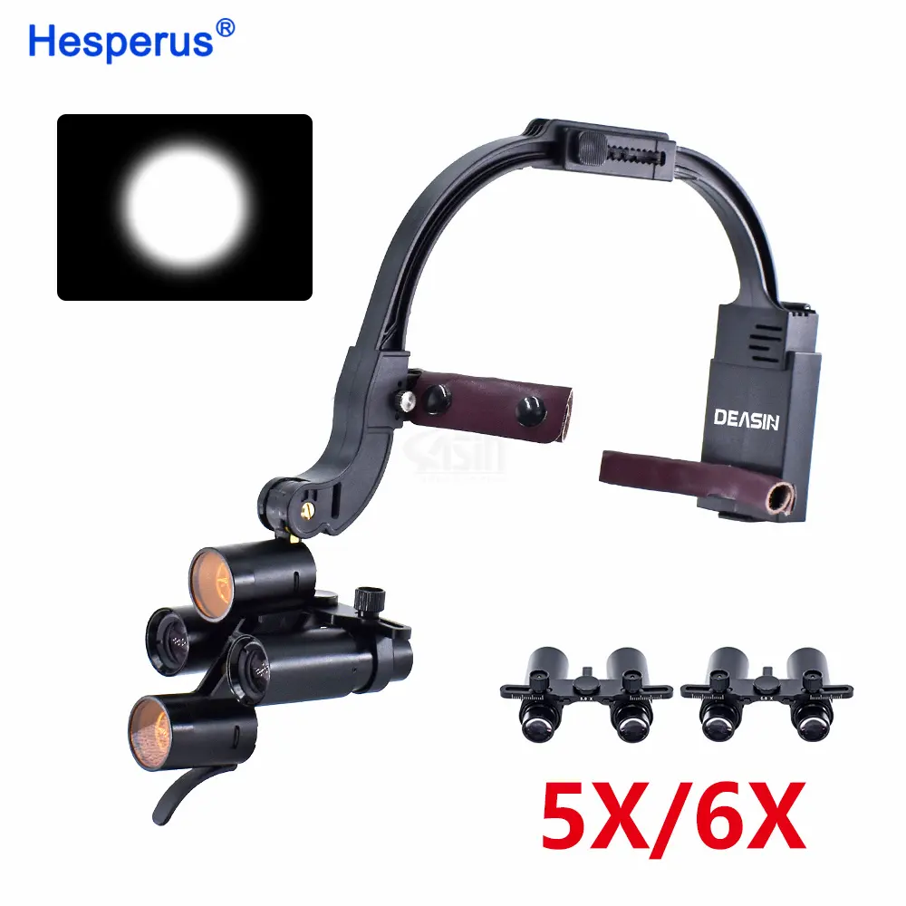 5X / 6X Dental LED Farol Binocular / Kepler Loupes Headband Ajustável 5W Dentista Farol Cirúrgico Odontologia Magnifier