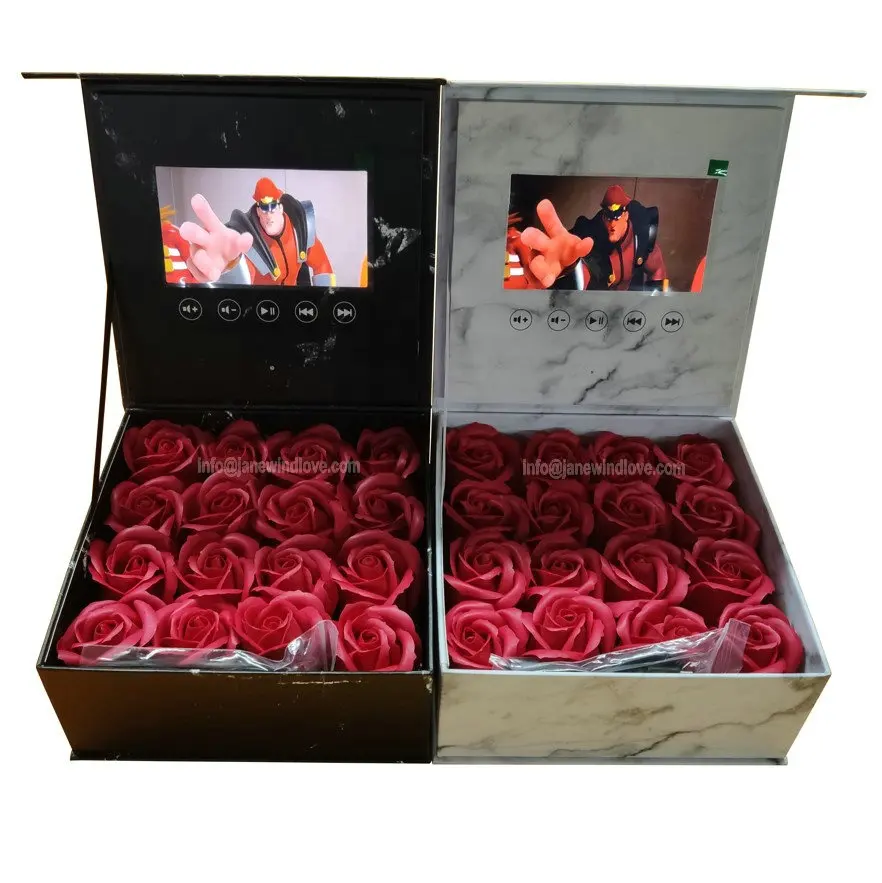 Rose Lcd Video Box Met Led Scherm 5 Inch Lcd Video Geschenkdoos Marmer Video Bloem Doos Motherday Valentijn Dag verrassing