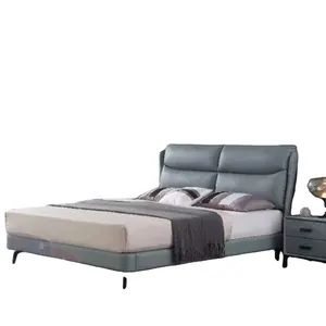 廉价卧室家具现代最新实木双大号仿古酒店皮革软床框架