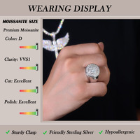 Bague Moissanite entièrement pavée en argent sterling 925 ronde Design D Color VVS Hip Hop Style pour cadeau ou fête