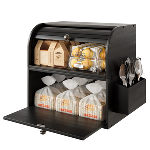 Roll-top bread storage box Wooden multi-compartment <b>bin</b> Kitchen counter bread box Roll-top wooden storage - Product Image 2
