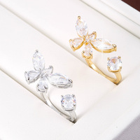 Bague élégante en forme de papillon, plaquée or raffiné, à bande ouverte pour femme, design de niche haut de gamme, bijoux de mode