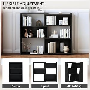 Compact Extendable Wooden <strong>Ladder</strong> Bookcase - 3-Tier Low Open <strong>Shelf</strong> for Small Spaces &amp; <strong>Corner</strong> Organization, Dark Walnut - Product Image 5