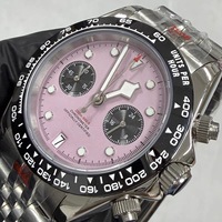 Nouvelle montre chronographe à quartz pour homme de 39 mm, cadran rose, verre saphir, alimentée par un mouvement VK64