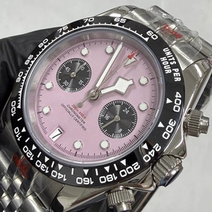 Nuevo Reloj Cronógrafo de Cuarzo para Hombre de 39 mm con Esfera Rosa y Cristal de Zafiro, con Movimiento VK64 - Product Image 6