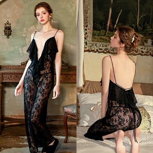 Robe de nuit en mousseline de soie rouge à fleurs, sans manches, longue, sexy, pour femmes, tenue d'intérieur estivale, tissu doux, motif imprimé - Product Image 3