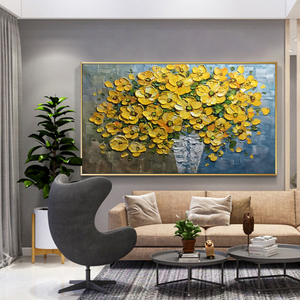 100% Handmade Phong Cách Hiện Đại Dao Hoa Phong Cảnh Tường Nghệ Thuật Hoa Màu Vàng Trên Cây Sơn Dầu Vải Cho Phòng Khách Trang Trí Nội Thất - Product Image 2