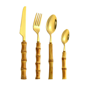Set di posate in acciaio inossidabile 304 di nuova concezione, sostenibile, con manico in bambù, lucidatura a specchio, minimalista, personalizzabile, cucchiaio e forchetta da campeggio - Product Image 6