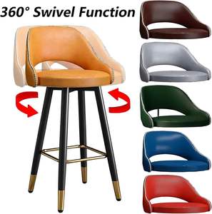 Luxury Modern Contemporary PU Leather <strong>Bar</strong> Chairs High Counter <strong>Bar</strong> Height Swivel Stool with Curved Back for Home Kitchen Island - Product Image 5