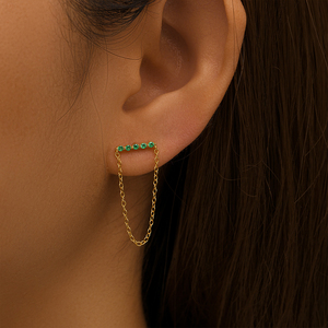 ROXI 925 Sterling Silver Single Row Green Inlaid Zircon Chain Tassel <b>Stud</b> Earrings for Women S925 - Product Image 5