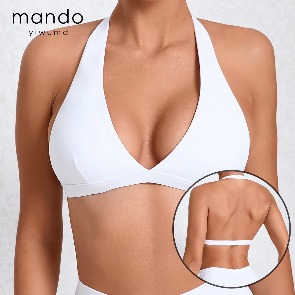 Mando Women's Deep V Halter Neck Sports Bra Supportive Comfortable Elastic Lightweight Yoga Fitness Gym Stock Availability Nylon