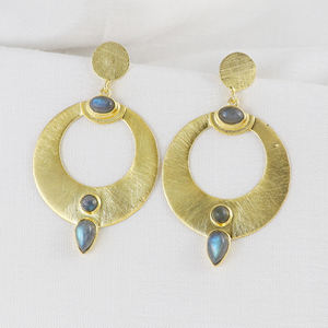 ต่างหูแฟชั่นสไตล์โบฮีเมียนต่างหูเงิน925ชุบทองทำด้วยมือสไตล์แฟชั่นสไตล์ลาบราดอไรต์ธรรมชาติสำหรับผู้หญิง - Product Image 3