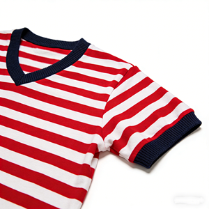 Camiseta Casual de Cuello en V para Hombre, con Rayas Horizontales, Ligera, de Manga Corta, para Verano, Venta al Por Mayor - Product Image 3