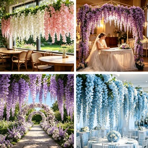 Guirlande artificielle de glycine à longues branches en soie plastique pour décoration intérieure suspendue et photographie - Product Image 4