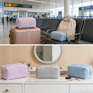 Borsa da viaggio in morbido pile Teddy, spaziosa pochette organizer per trucchi in peluche, ideale per vacanze, viaggi di lavoro, uso quotidiano o come regalo - Product Image 1