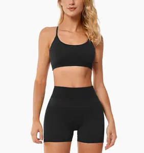 Wholesale Oem Cross Back Sports Bra And V-waist Short Activewear Athletic Jogger Gym Fitness Yoga Set For Women