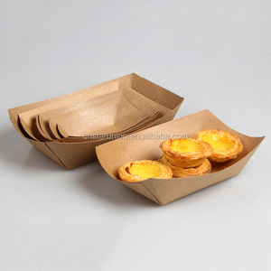 Eco Craft Paper Hot Dog Box Boat Shape Dish Chicken Fast Food Serving Tray Kraft Boxes Anti Slip Food Plate Paper Dessert Tray