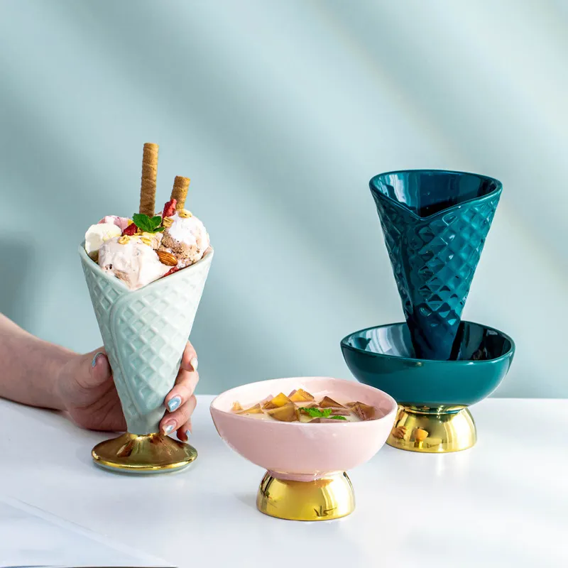 Großhandel Restaurant Cafe Shop verwendet Keramik Eis becher Sirup Joghurt Schüssel Keramik Eis becher