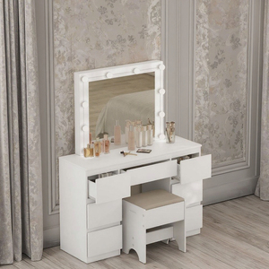 Modern Makeup <strong>Table</strong> <strong>with</strong> LED Lights <strong>Mirrored</strong> Vanity <strong>Table</strong> <strong>with</strong> 7 Drawers Bedroom Furniture MDF Wood <strong>Dressing</strong> <strong>Table</strong> - Product Image 2