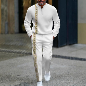 Nouvel Ensemble <span class=keywords><strong>Pantalon</strong></span> Décontracté pour <span class=keywords><strong>Homme</strong></span> à Manches Longues, Demi-Ouverture à Patte de Boutonnage, Pull Imprimé à Fermeture Éclair - Product Image 1