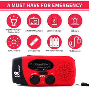 Radio de Emergencia Portátil con Manivela Solar, AM/FM, Alerta Meteorológica NOAA, Linterna y Banco de Energía de 2000mAh - Product Image 6