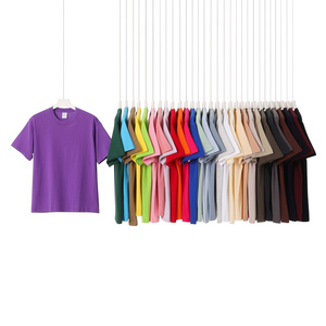 T-shirts unisexe en coton épais 230g, couleur unie, manches courtes, coupe ample, pour enfants, hommes et femmes. - Product Image 3