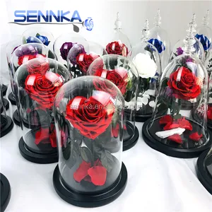 Großhandel neuen Stil billig künstliche rote herzförmige Rosen blume ewige große Rose in Glasröhren/Kuppel