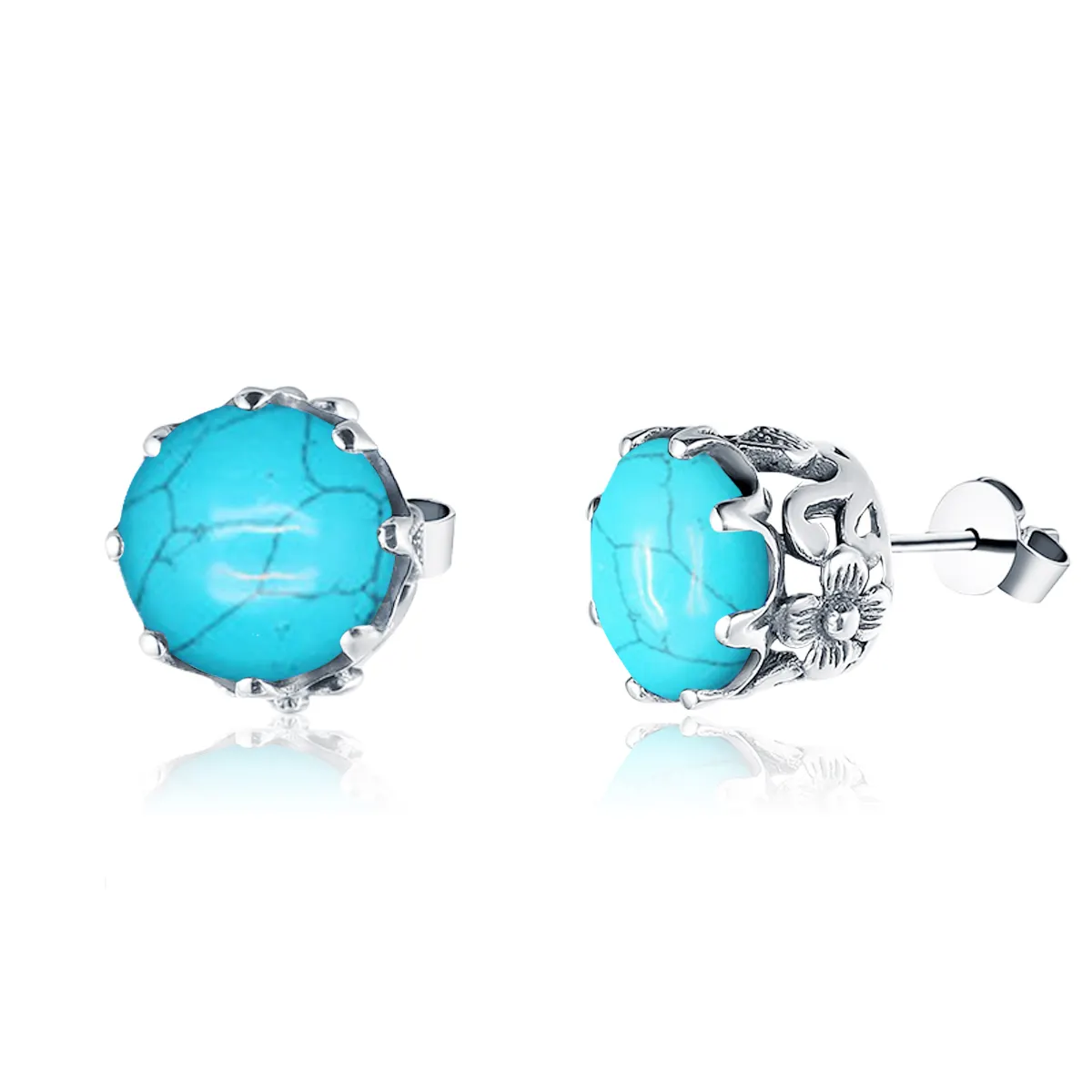 Độc đáo Đồ Nư Birthstone đá quý turquois Stud bông tai 925 Sterling Silver