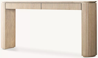 Console de salon moderne à cannelures avec tiroirs à fermeture douce, en chêne blanc américain brossé à la main