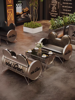 Combinaison Table et Chaises Commerciales en Verre Style Industriel pour Café, Club Moto, Bar, Bistro - Table et Chaises en Baril d'Huile Transparent