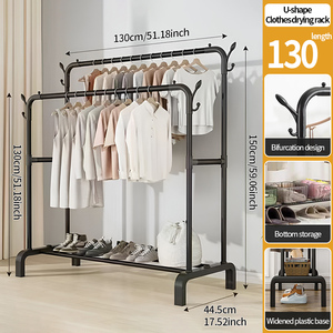 Nâng cấp đôi-rod kim loại vải <span class=keywords><strong>Rack</strong></span> với <span class=keywords><strong>Hooks</strong></span> đa chức năng chống gỉ may Giá quần áo Organizer <span class=keywords><strong>Rack</strong></span> cho phòng ngủ - Product Image 6