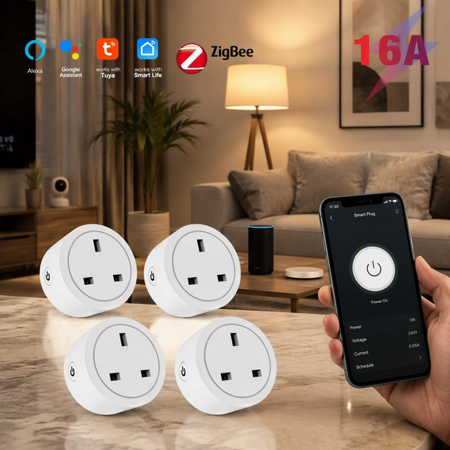 16A Tuya WiFi Smart UK Plug Socket with Energy Monitoring Works with Alexa Google Assistant Smart Life App Timer Control