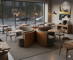 आधुनिक वाणिज्यिक फास्ट फूड बैंक्वेट कपड़े सोफे ठोस लकड़ी रेस्तरां और भोजन के लिए भंडारण कैबिनेट के साथ बैठने वाले बूथ - Product Image 2