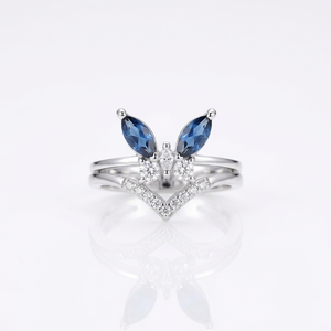 Bague ouverte réglable en cristal papillon argenté pour femme - Product Image 1