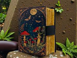 Carnet en cuir motif champignon avec papier fait main à bords festonnés, cadeau personnalisé, livre de sorts vierge, livre des ombres, cadeau Wiccan païen pour lui - Product Image 2