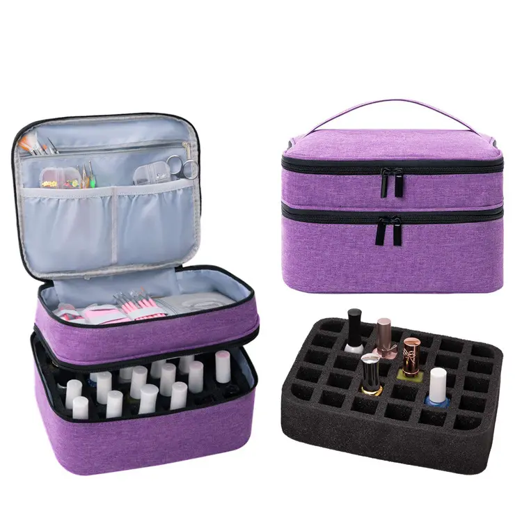 Cosmetic Travel Bag Double Layer Storage Bag Nail Polish Carrying Case Nail Polish Bag Organizer for Nails Polish Manicure Set