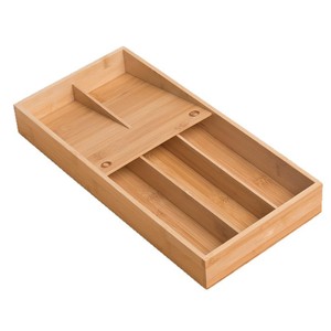 Organizador de cajones de cocina de bambú, bandeja rectangular para cubiertos, ahorro de espacio para almacenamiento de vajilla - Product Image 5
